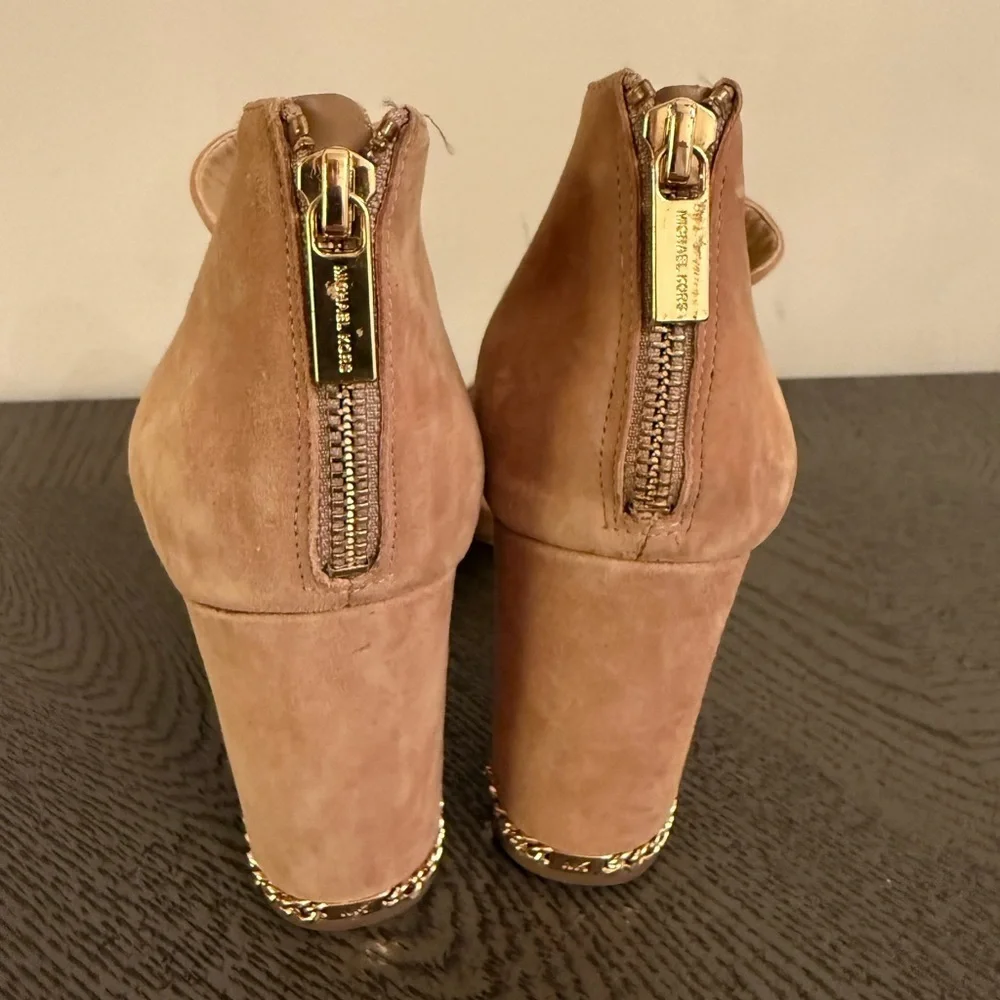 Michael Kors Sabrina tan Suede Open Toe Pump Bootie Heels size 9.5